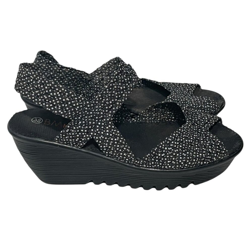 Bernie Mev Womens Polka Dot Sandals Peep Toe Wedge Black White Comfort 38 US 7 - Picture 4 of 9